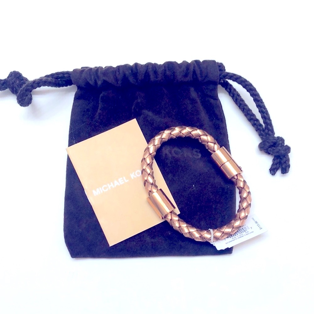 NWT MICHAEL Michael Kors Braided Leather Strap Rose Gold Tone Bracelet - Picture 9 of 9